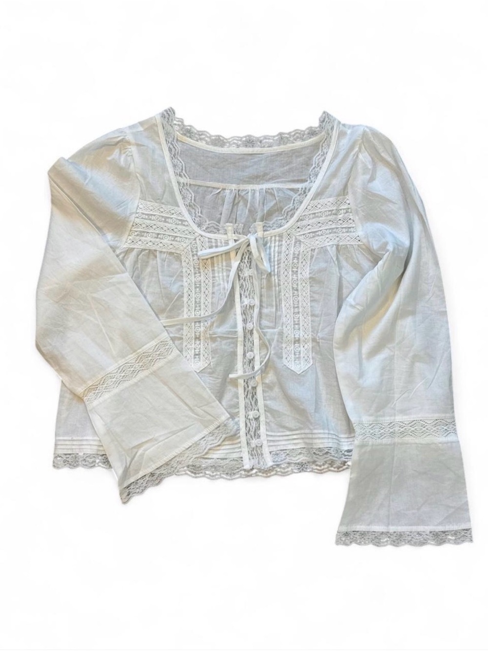 Lace Peasant Top Lightweight Long Sleeve Cottage Prairie Boho Coquette Fairy